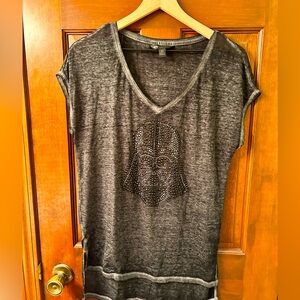 Rock & Republic Gray Short Sleeve Tee with Black Embellishment